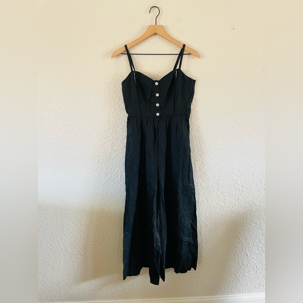 Madewell Sleeveless Wide Leg Jumpsuit in Black Linen ^Flaw
